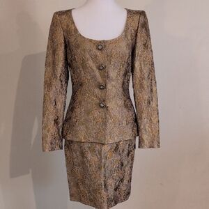 Escada Couture Metallic Brocade Jacket and Skirt Set Size 34